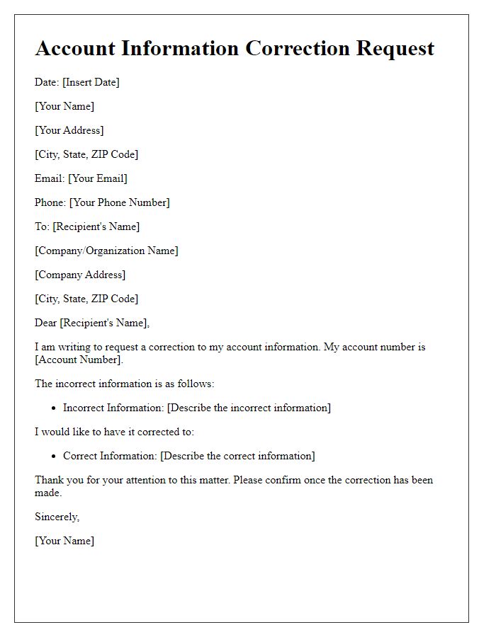 Letter template of account information correction