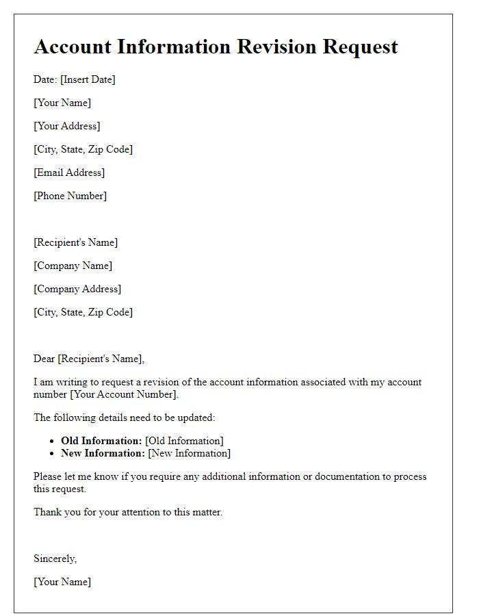 Letter template of account information revision