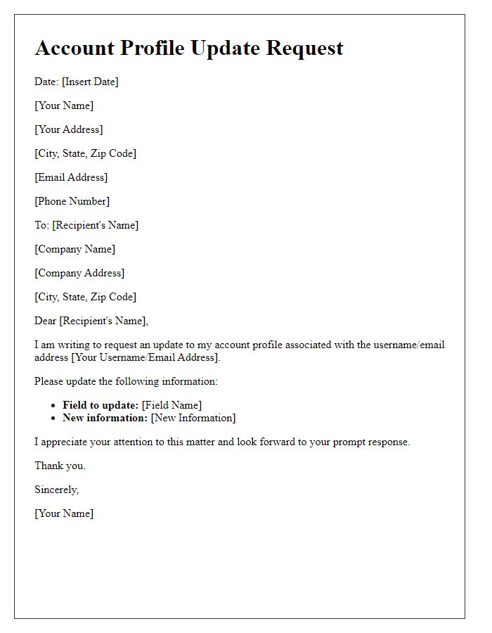Letter template of account profile update request