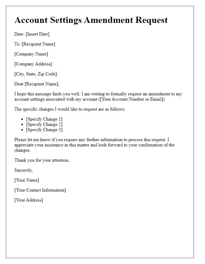 Letter template of account settings amendment