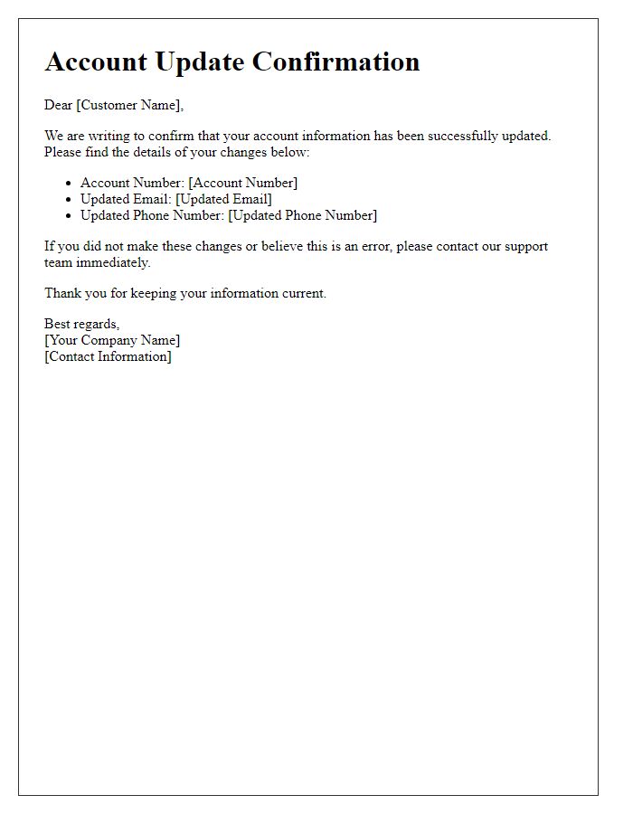 Letter template of account update confirmation