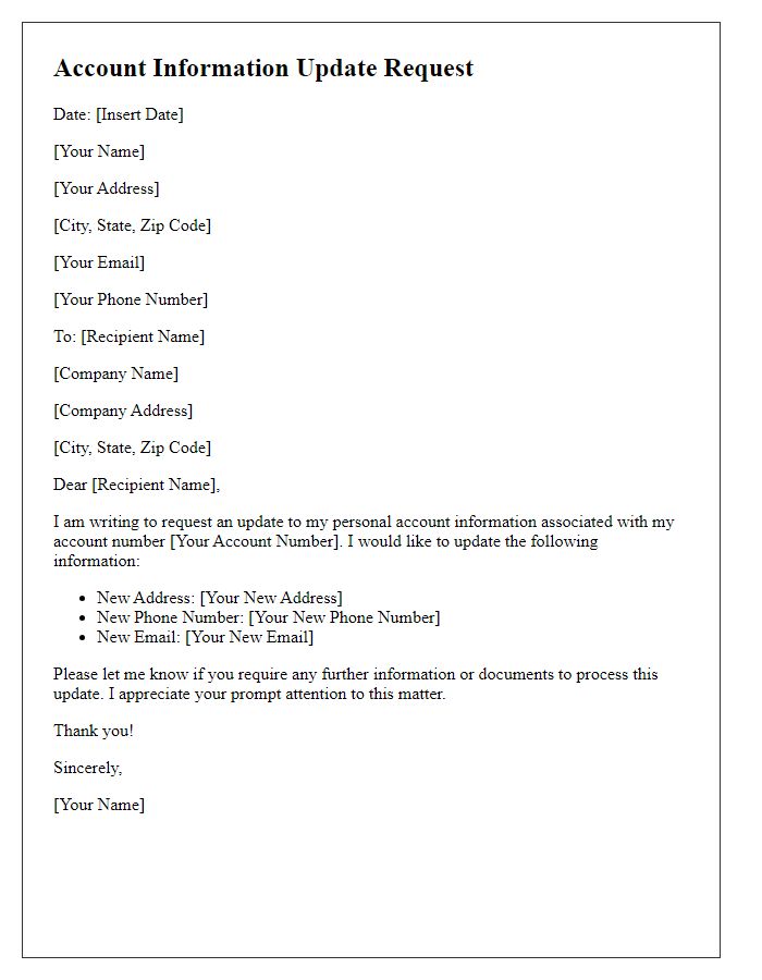Letter template of personal account information update