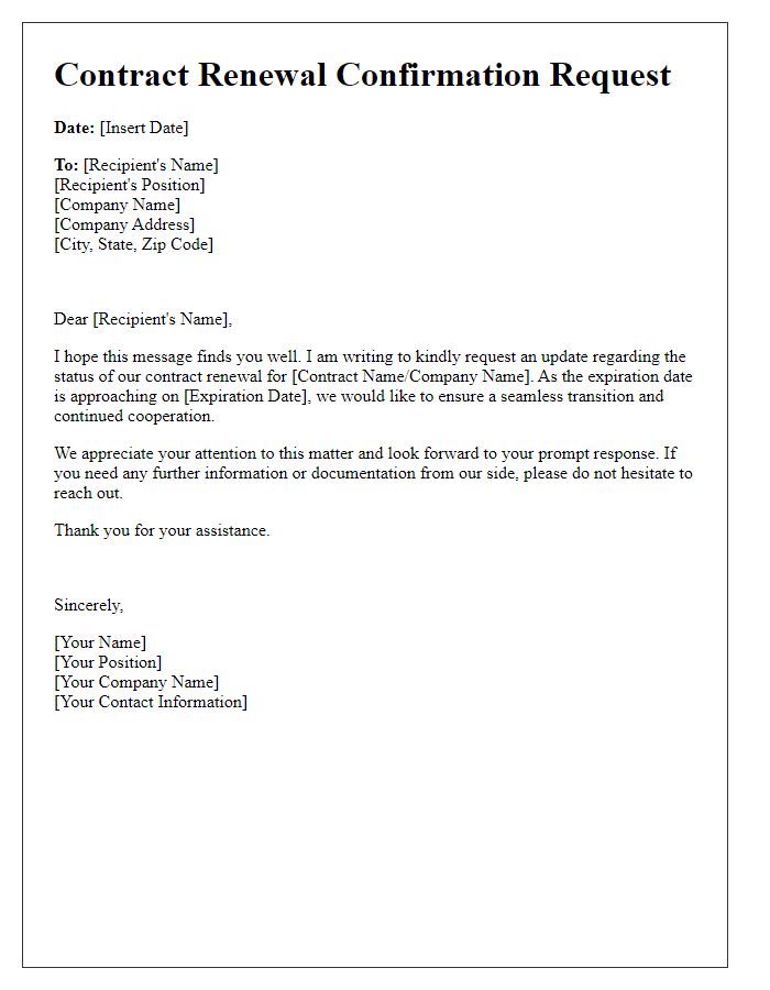 Letter template of confirmation request for contract renewal status