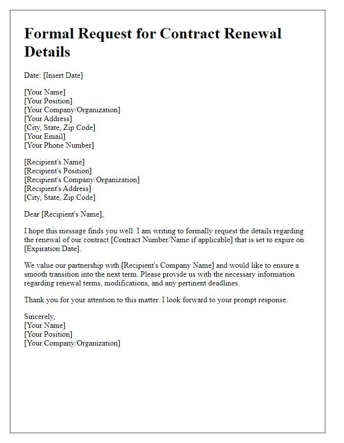 Letter template of formal request for contract renewal details