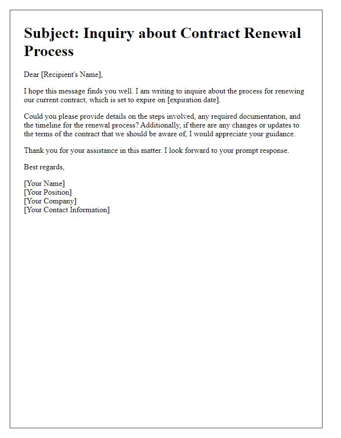 Letter template of inquiry about contract renewal process