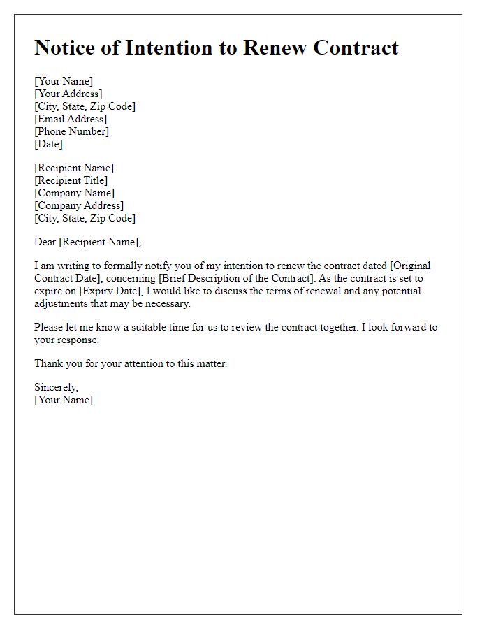 Letter template of intention to renew contract notification