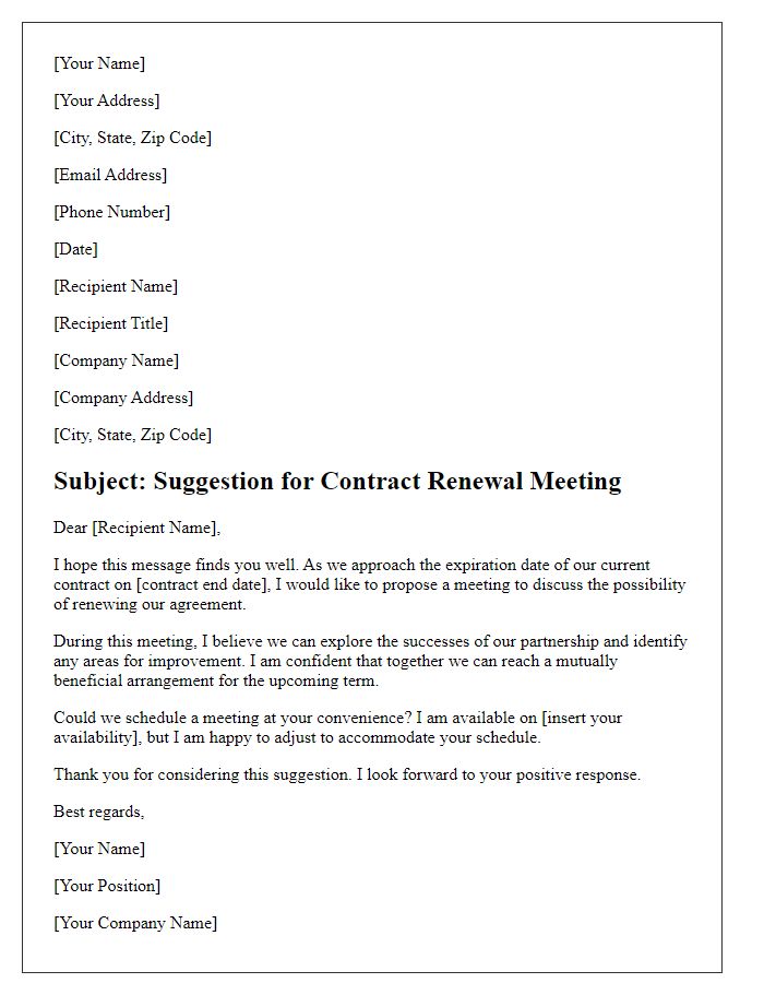 Letter template of suggestion for contract renewal meeting