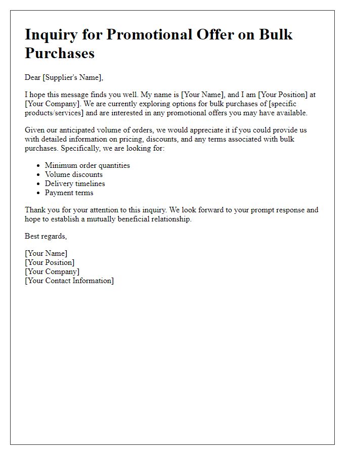 Letter template of promotional offer inquiry for bulk purchases