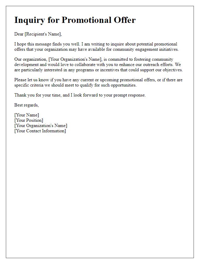 Letter template of promotional offer inquiry for community engagement