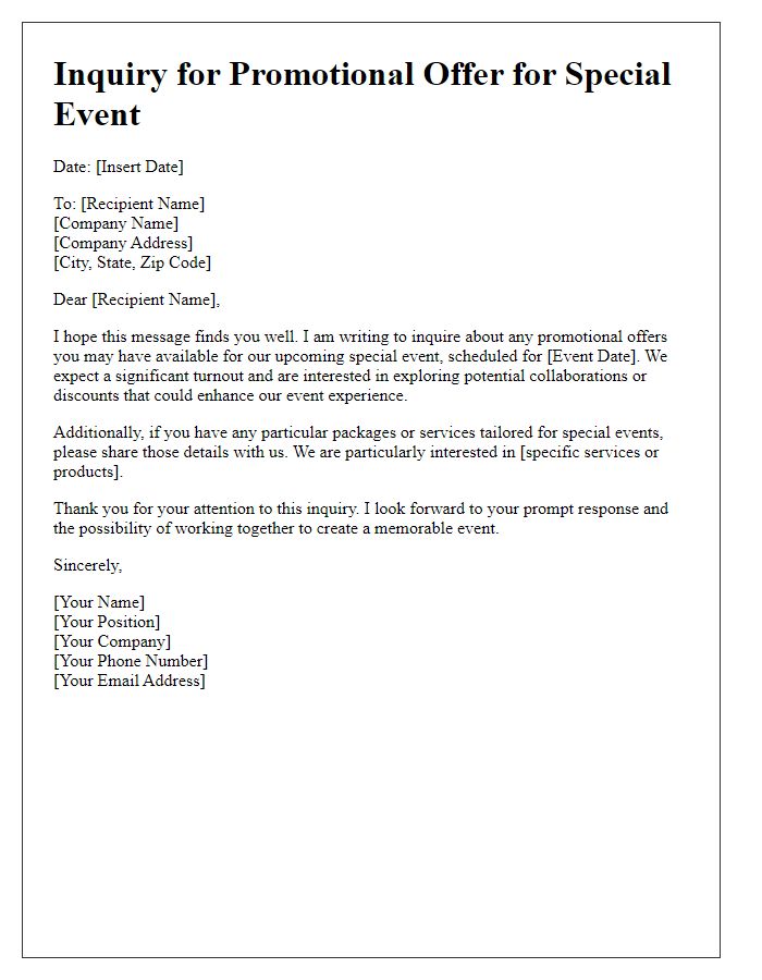 Letter template of promotional offer inquiry for special events