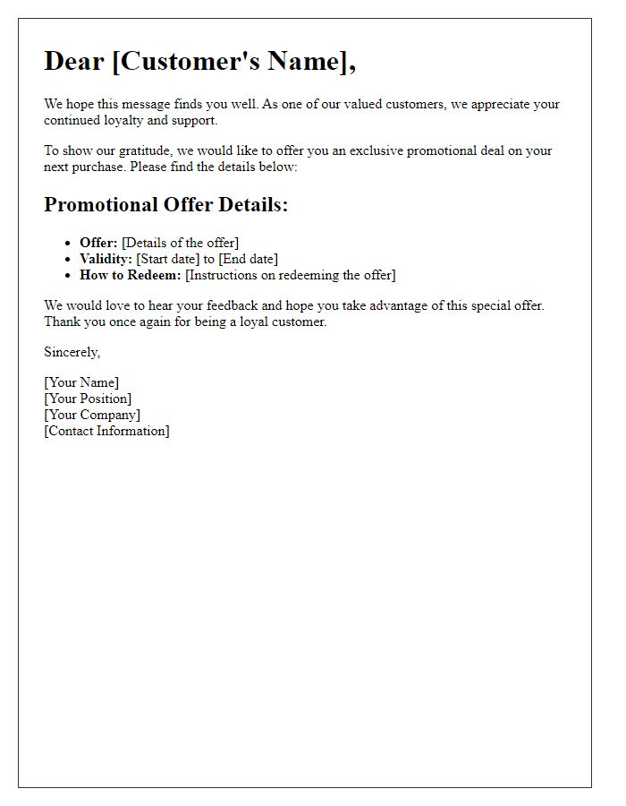 Letter template of promotional offer request for existing customers