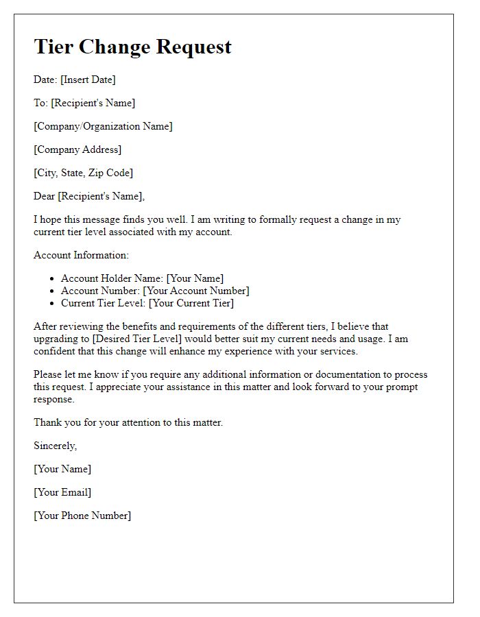 Letter template of tier change request