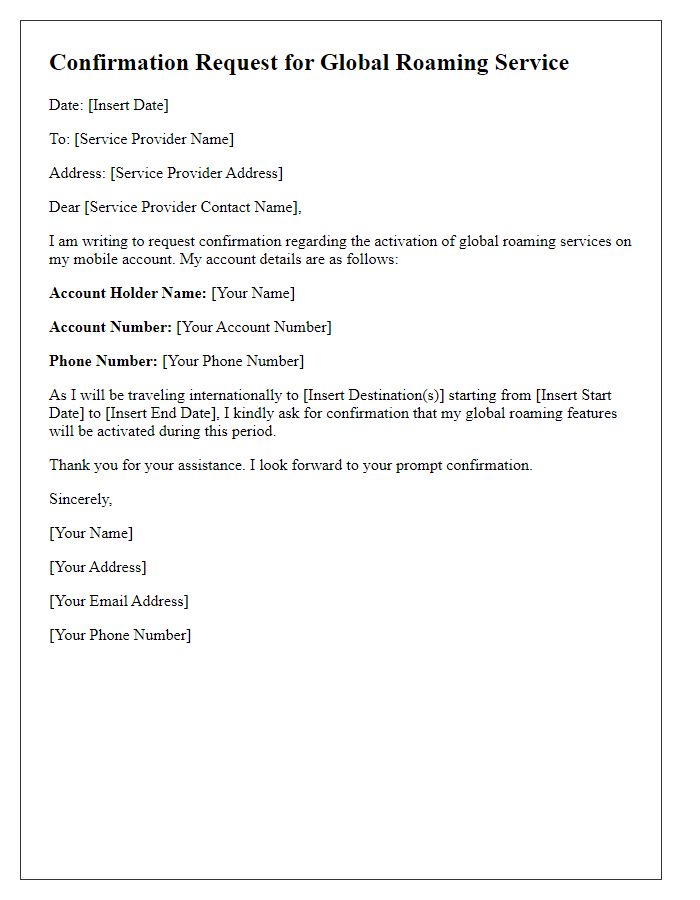 Letter template of confirmation request for global roaming service