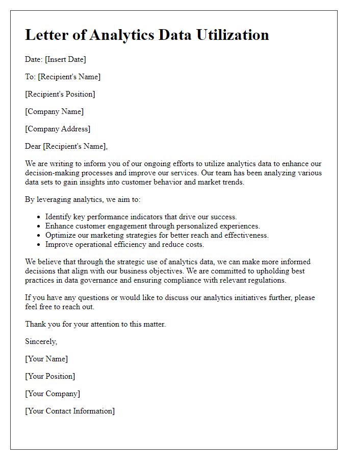 Letter template of analytics data utilization