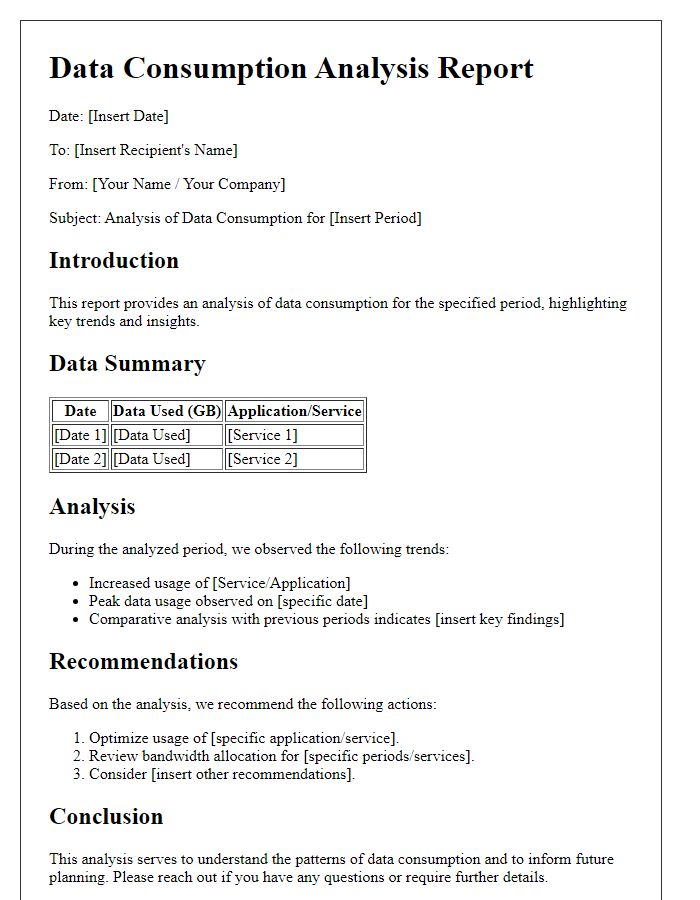 Letter template of data consumption analysis