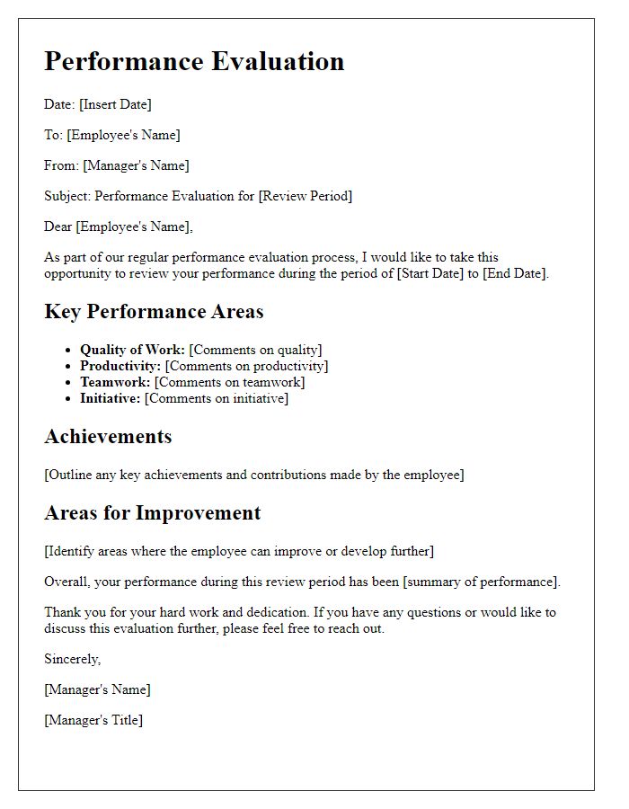 Letter template of data performance evaluation