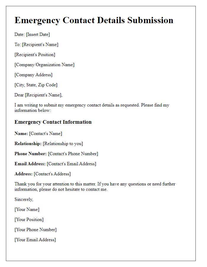 Letter template of emergency contact details submission