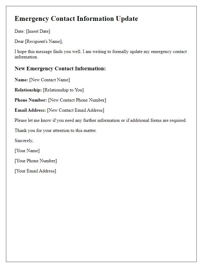 Letter template of emergency contact information update