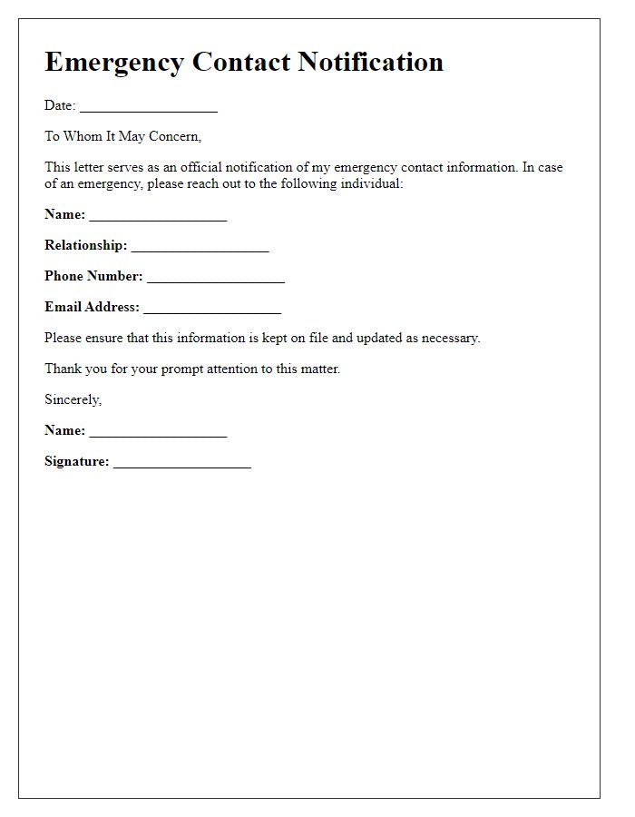 Letter template of emergency contact notification