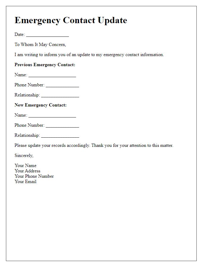 Letter template of emergency contact update