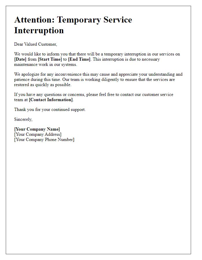 Letter template of temporary service interruption announcement