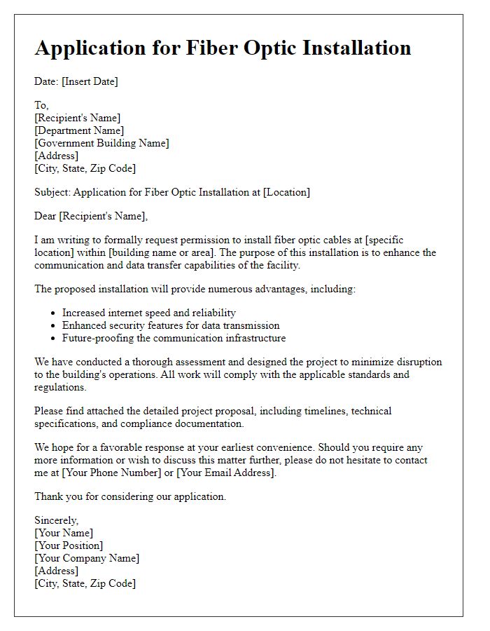 Letter template of fiber optic installation application for government buildings.