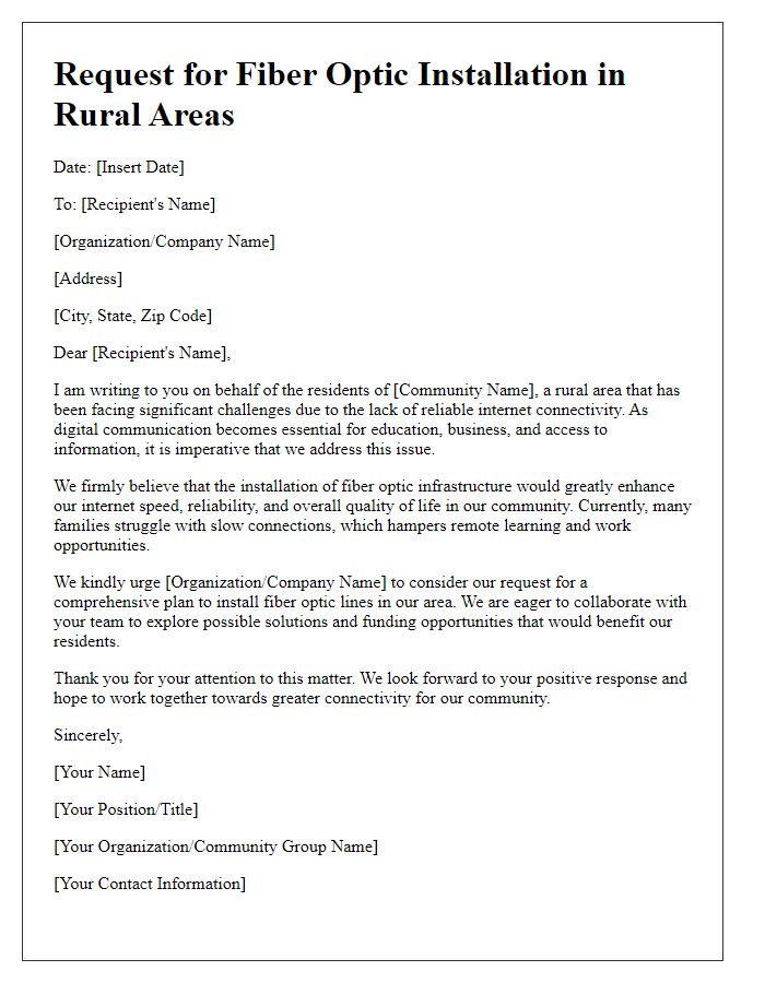 Letter template of fiber optic installation demand for rural areas.