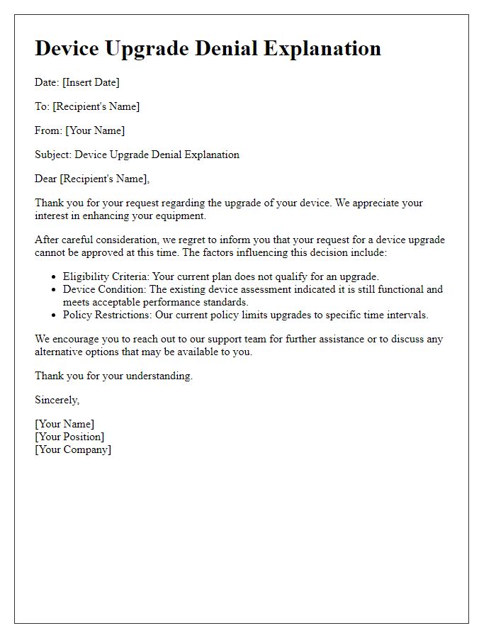 Letter template of device upgrade denial explanation