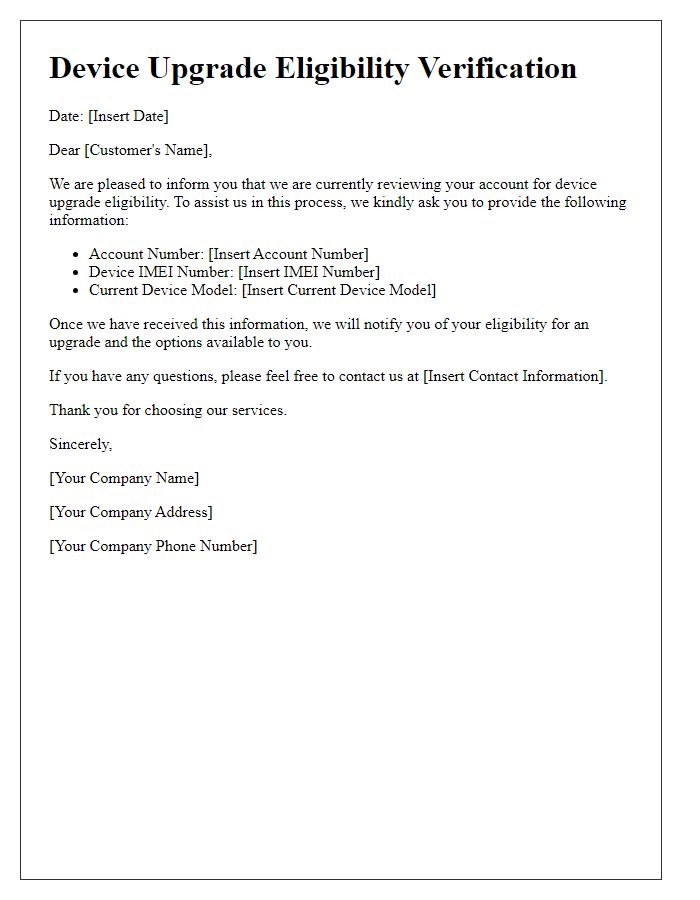 Letter template of device upgrade eligibility verification