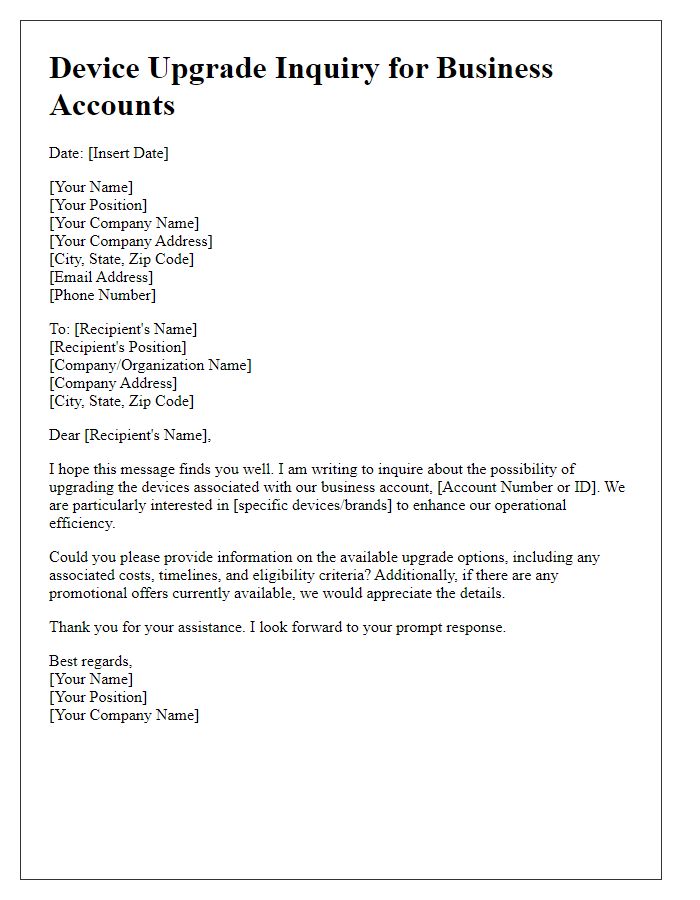 Letter template of device upgrade inquiry for business accounts