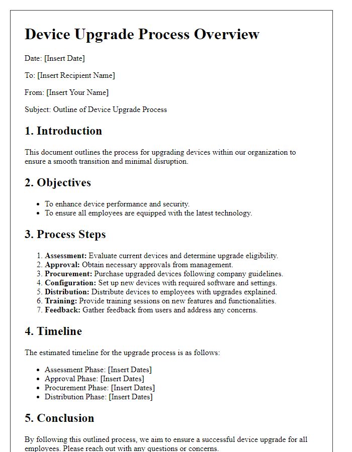 Letter template of device upgrade process outline