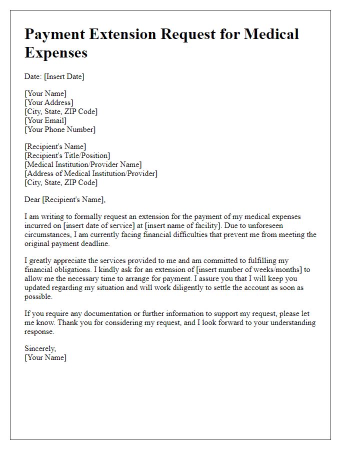 Letter template of Payment Extension Request for Medical Expenses