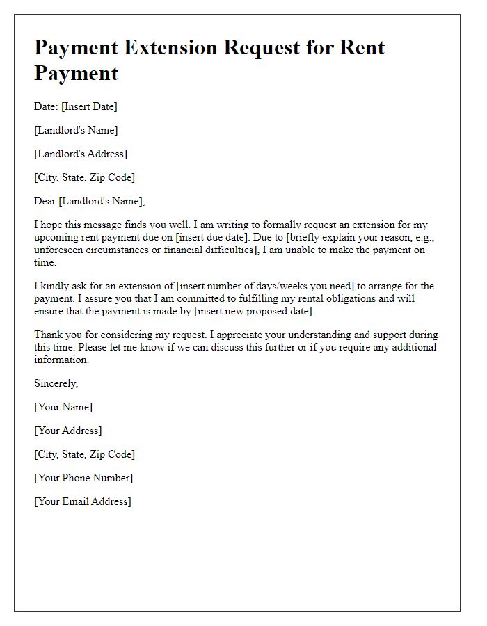 Letter template of Payment Extension Request for Rent Payment