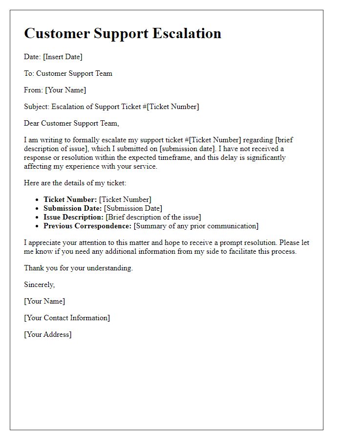 Letter template of customer support escalation for delayed response