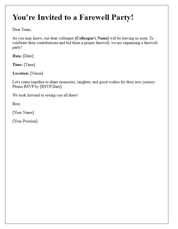 Letter template of a farewell party invitation for colleagues