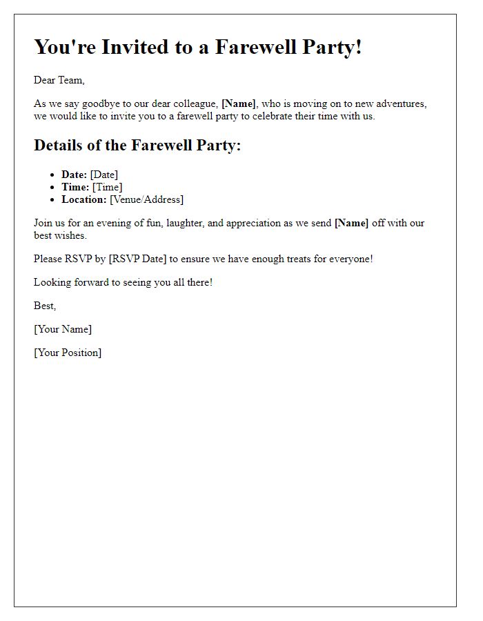 Letter template of a farewell party invitation for team members