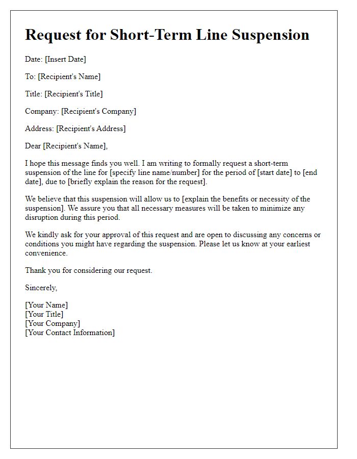 Letter template of arrangement request for short-term line suspension.