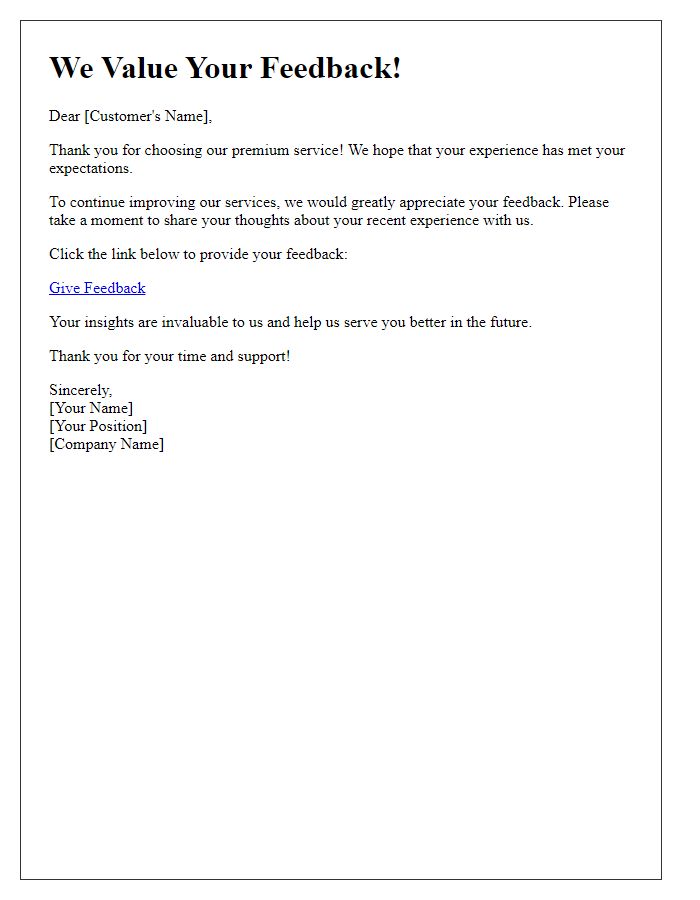 Letter template of premium service feedback request