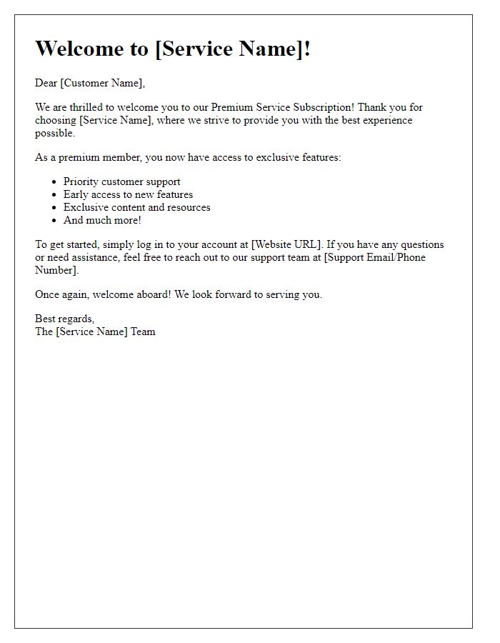 Letter template of premium service subscription welcome
