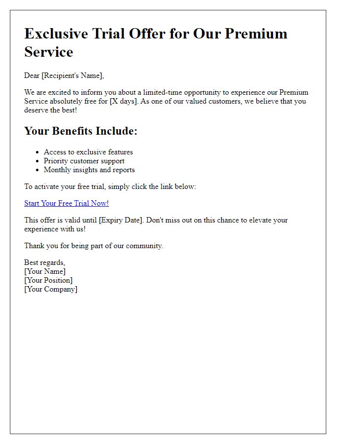 Letter template of premium service trial offer