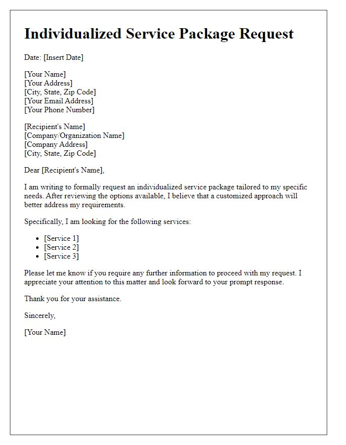 Letter template of individualized service package request