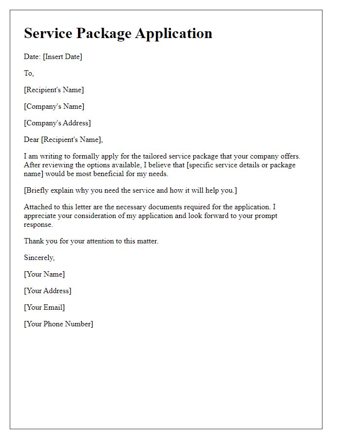 Letter template of tailored service package application