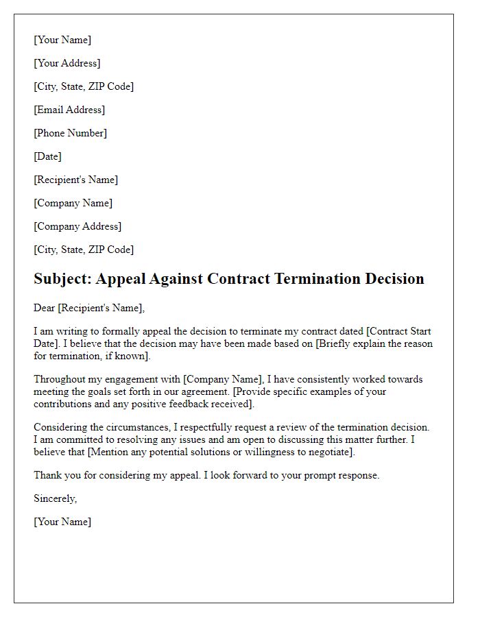 Letter template of appeal against contract termination decision.