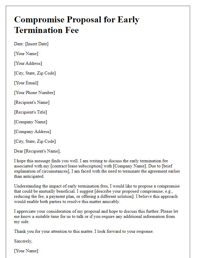 Letter template of early termination fee compromise proposal