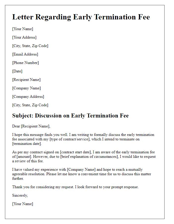 Letter template of early termination fee discussion