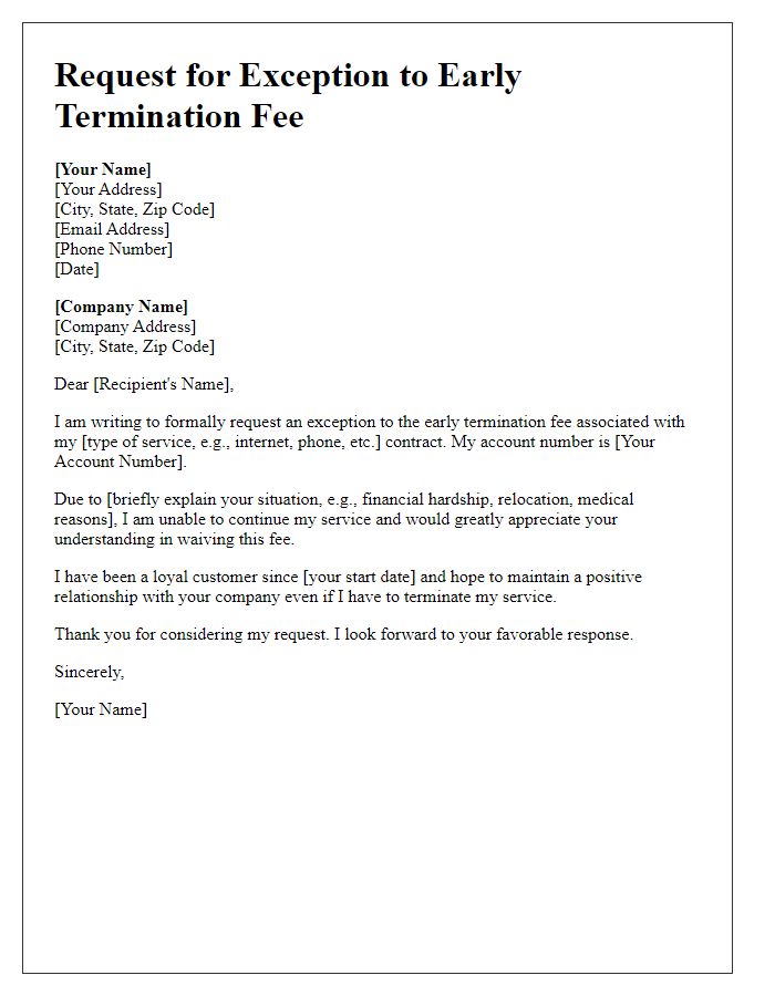 Letter template of early termination fee exception request