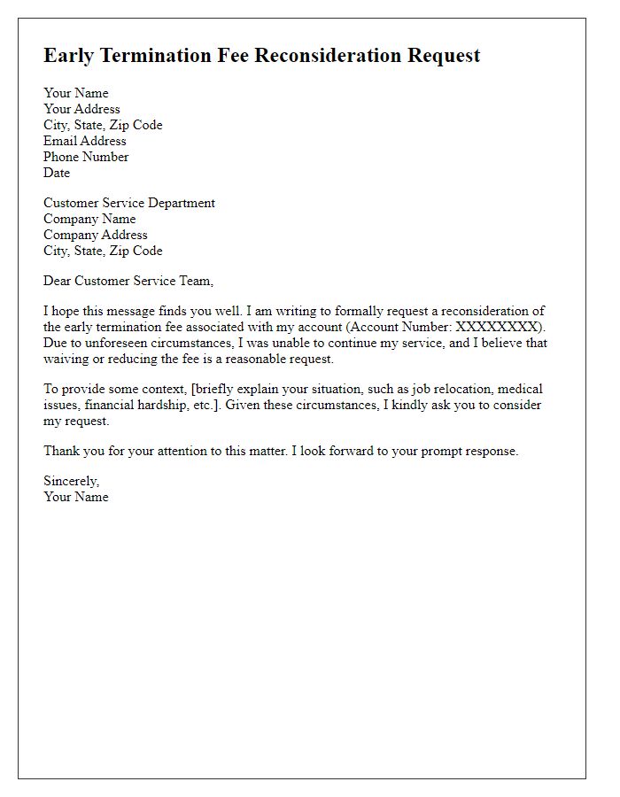 Letter template of early termination fee reconsideration