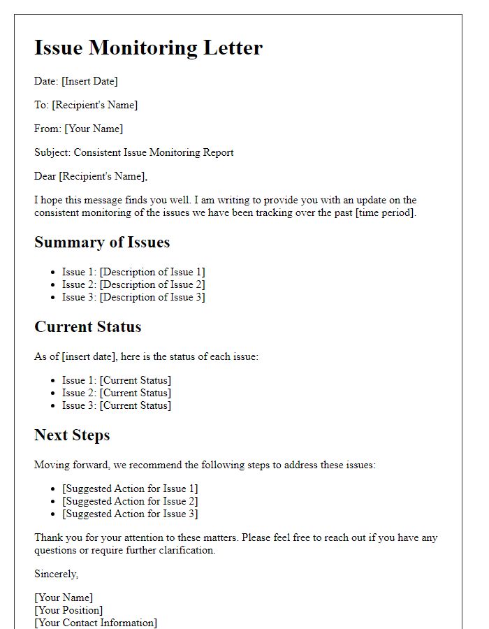 Letter template of consistent issue monitoring