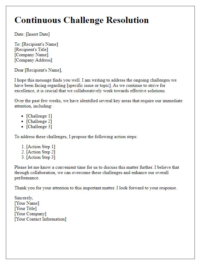 Letter template of continuous challenge resolution