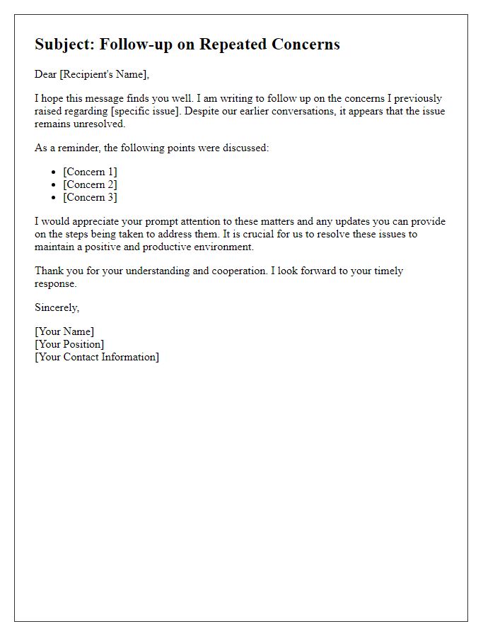 Letter template of repeated concern management